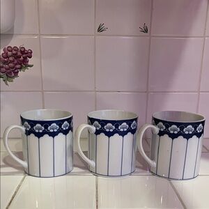 Classic Navy and White Ceramic Mugs Set